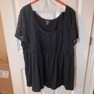 Torrid Black Babydoll Lace detail blouse top EUC